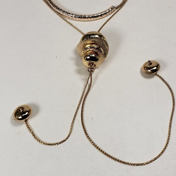 Gold Layered Necklace with Hammered Curve Slide Bar – Women’s Fashion Jewelry - Picture 10 of 10